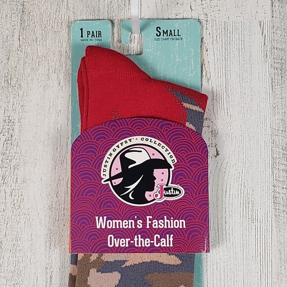 NWT Justin Boots Fashion Cushioned Sole Over The Calf Socks Women's Size Small - Picture 3 of 8